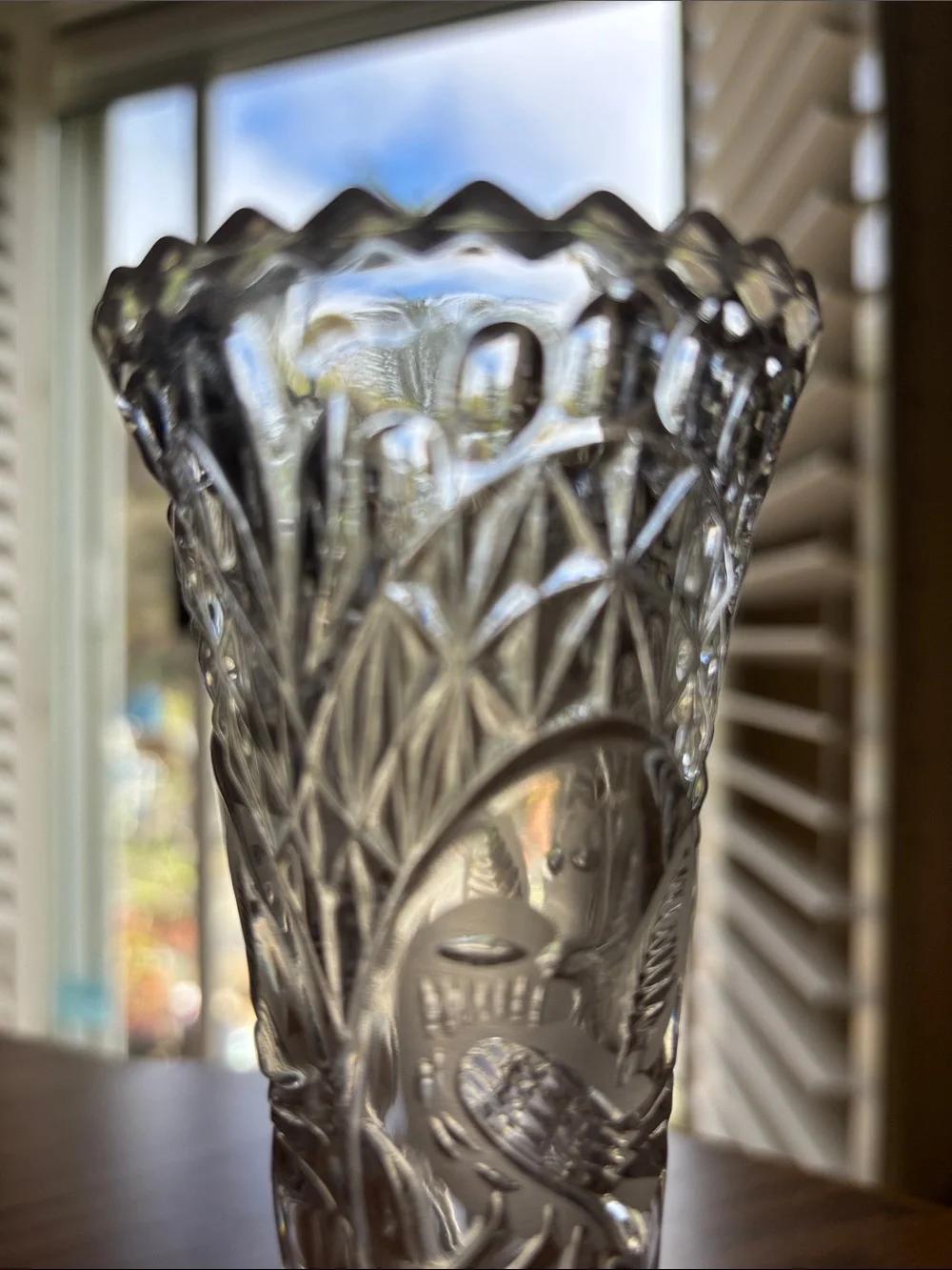 Vintage Crystal Bud Vase with Bird Motif